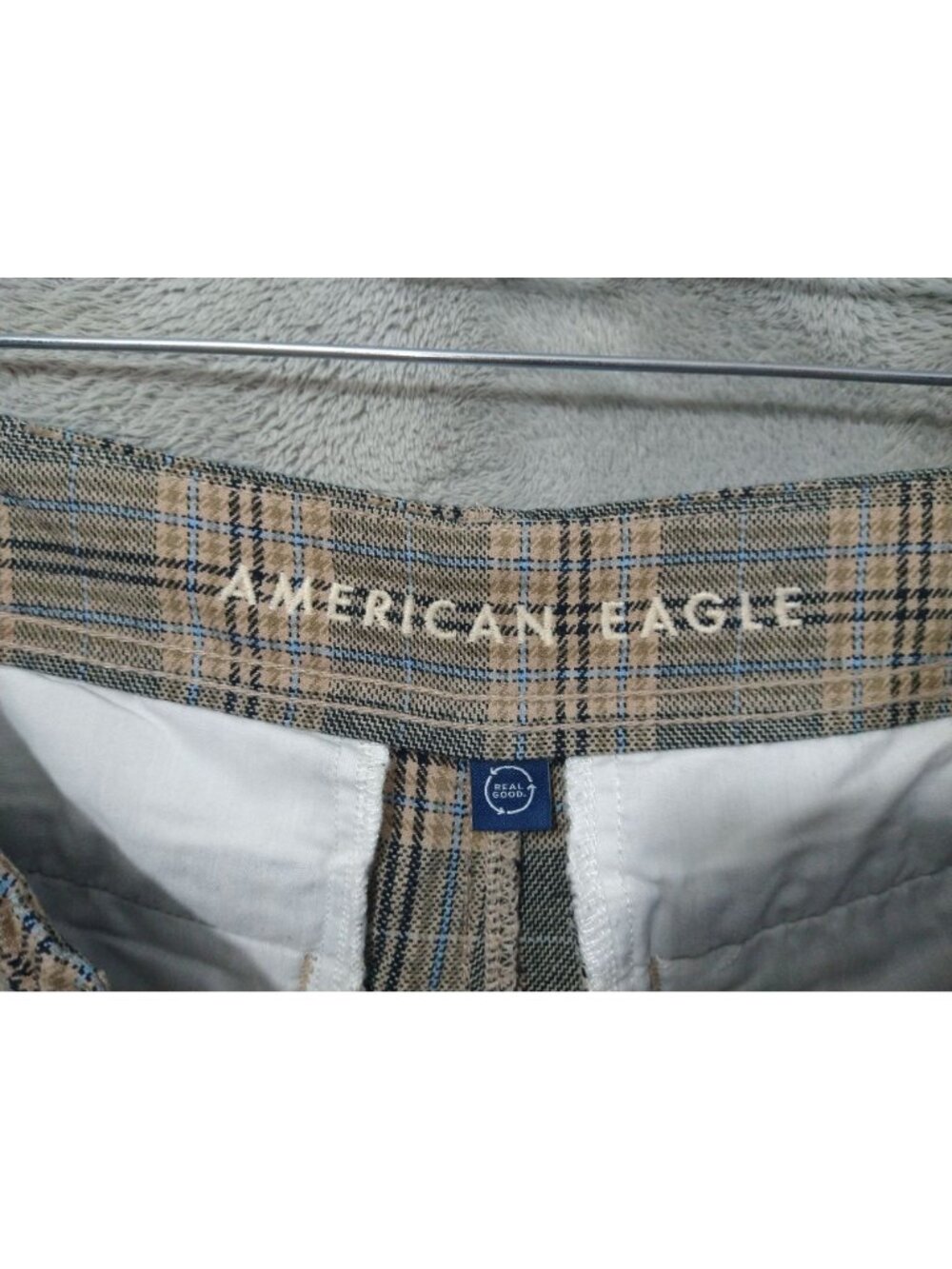 American Eagle Pants Womens 12 Short Beige Plaid Super High Rise Baggy Wide Leg - Picture 7 of 10